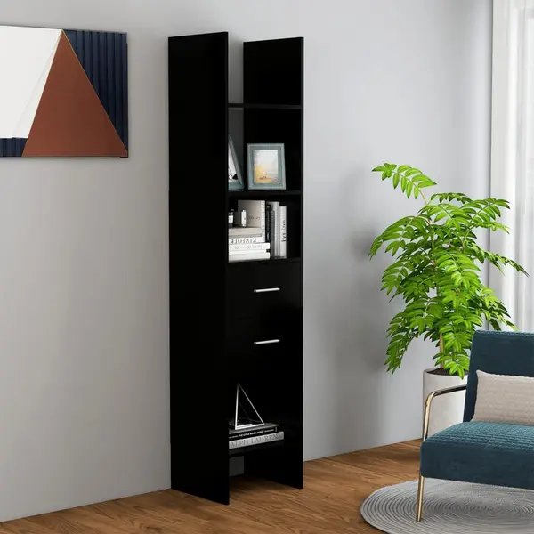 Gossi biblioteca, negru, 40x35x180 cm, lemn prelucrat