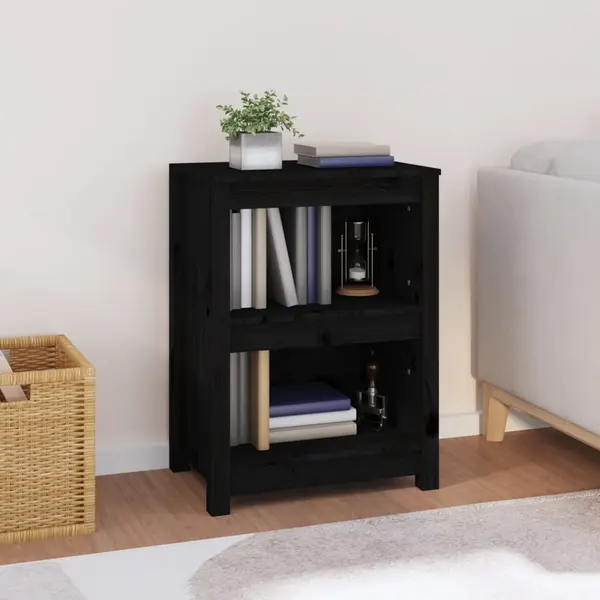 Gossi biblioteca, negru, 50x35x68 cm, lemn masiv de pin