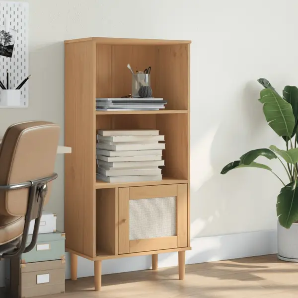 Gossi biblioteca senja aspect ratan maro 60x35x130 cm lemn masiv pin