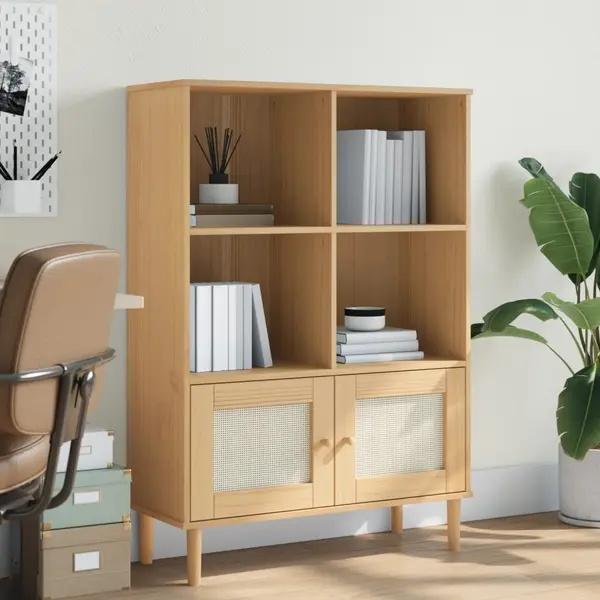 Gossi biblioteca senja aspect ratan maro 90x35x130 cm lemn masiv pin