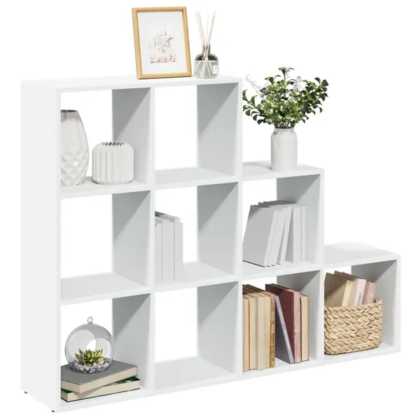 Gossi biblioteca/separator 3 niveluri, alb, 137,5x29x103,5 cm lemn