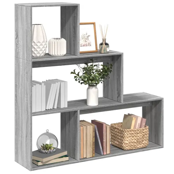 Gossi biblioteca/separator 3 niveluri gri sonoma 123x29x123 cm lemn
