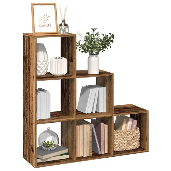 Gossi biblioteca/separator, 3 niveluri lemn vechi 99x29x99 cm lemn
