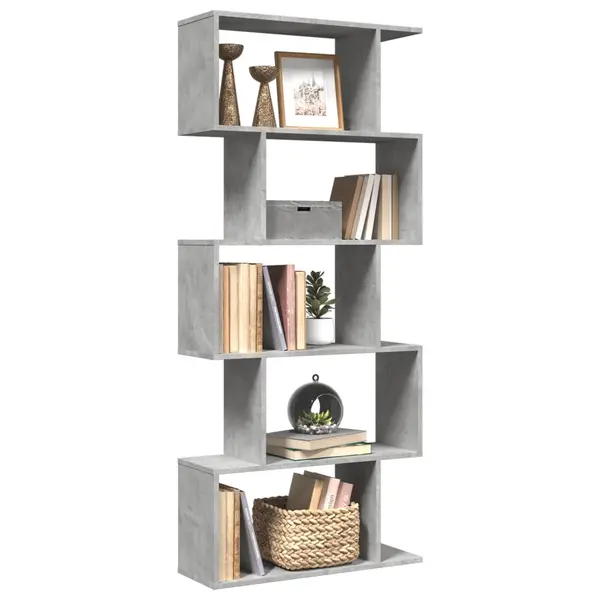 Gossi biblioteca/separator 5 niveluri gri beton 70x24x161 cm lemn