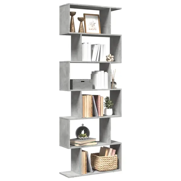 Gossi biblioteca/separator 6 niveluri gri beton 70x24x193 cm lemn