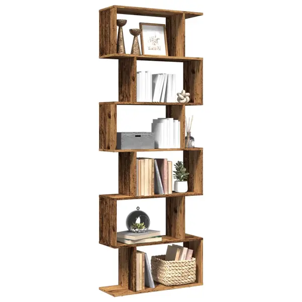 Gossi biblioteca/separator 6 niveluri lemn vechi 70x24x193 cm lemn
