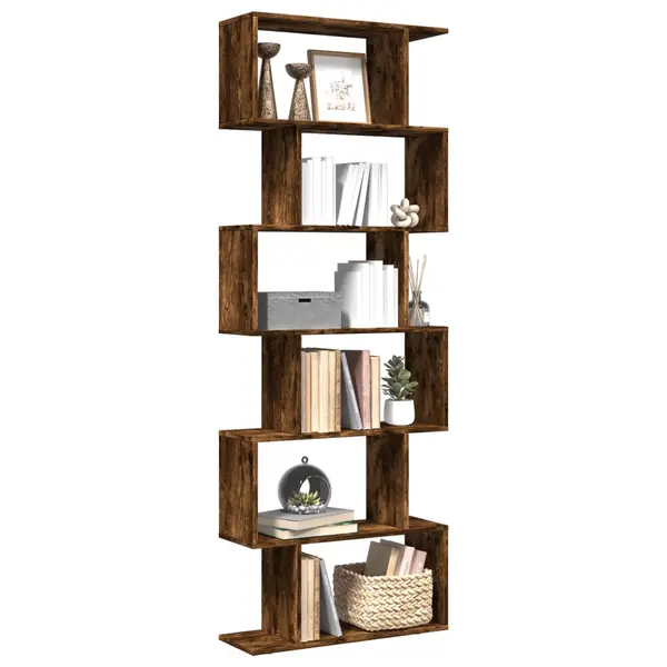Gossi biblioteca/separator 6 niveluri stejar fumuriu 70x24x193cm lemn