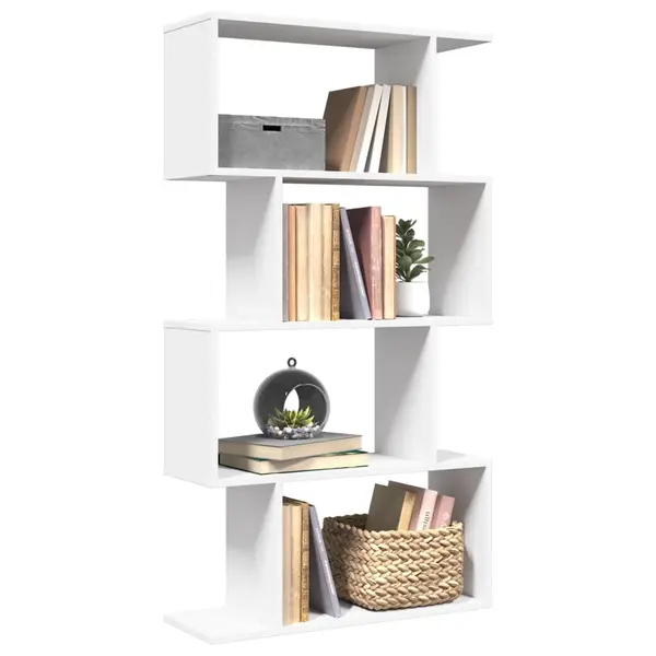 Gossi biblioteca/separator camera 4 niveluri, alb, 70x24x129 cm, lemn