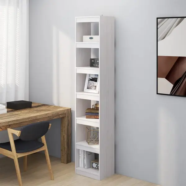 Gossi biblioteca/separator camera, alb, 40x30x199 cm, lemn masiv pin