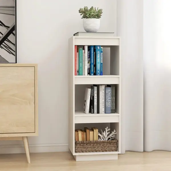 Gossi biblioteca/separator camera, alb, 40x35x103 cm, lemn masiv pin