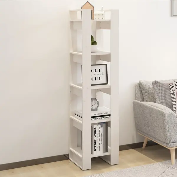 Gossi biblioteca/separator camera, alb, 41x35x160 cm, lemn masiv pin