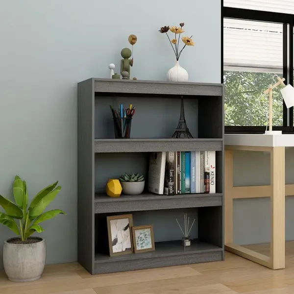 Gossi biblioteca/separator camera, gri, 100x30x103 cm, lemn masiv pin