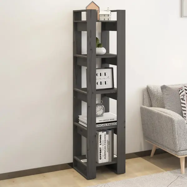 Gossi biblioteca/separator camera, gri, 41x35x160 cm, lemn masiv pin