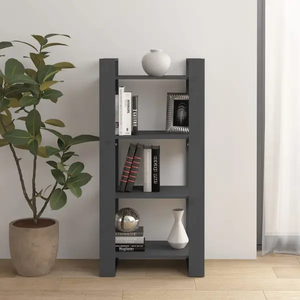 Gossi biblioteca/separator camera,gri, 60x35x125 cm, lemn masiv pin