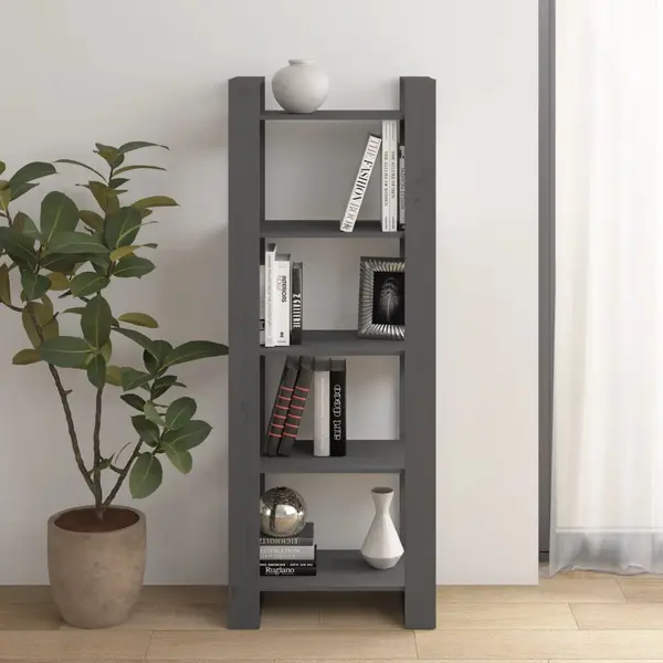 Gossi biblioteca/separator camera, gri, 60x35x160 cm, lemn masiv