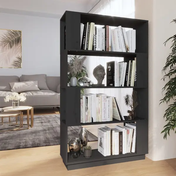 Gossi biblioteca/separator camera, gri, 80x25x132 cm, lemn masiv pin