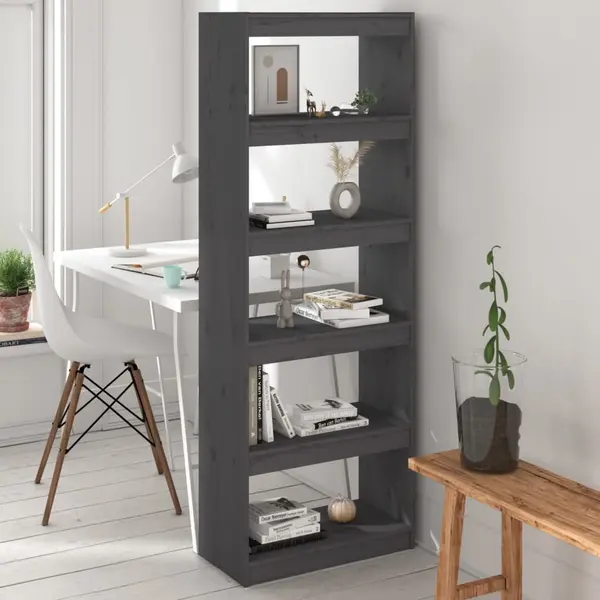 Gossi biblioteca/separator camera,gri, 80x30x167,5 cm, lemn masiv pin
