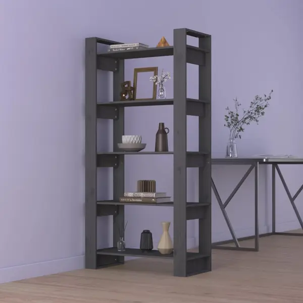 Gossi biblioteca/separator camera, gri, 80x35x160 cm, lemn masiv pin