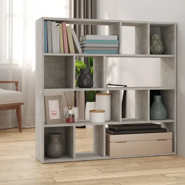 Gossi biblioteca/separator camera, gri beton, 105x24x102 cm