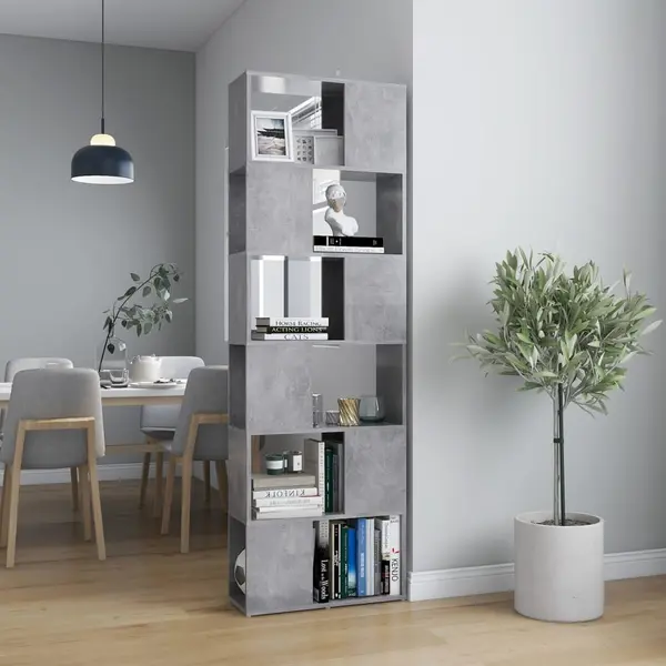 Gossi biblioteca/separator camera, gri beton, 60x24x186 cm, pal