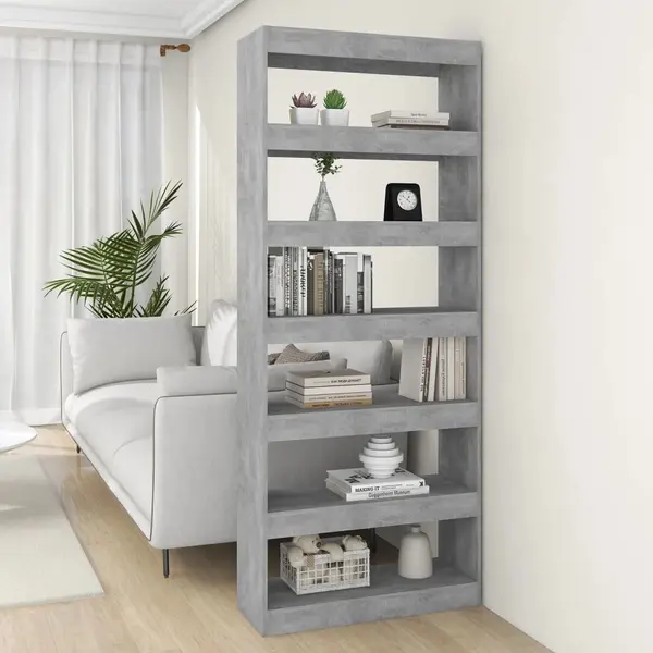 Gossi biblioteca/separator camera, gri beton, 80x30x198 cm, pal