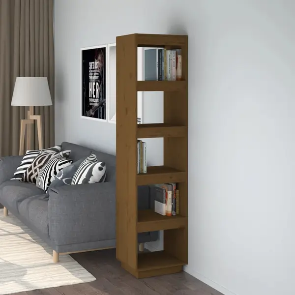 Gossi biblioteca/separator camera, maro miere, 40x35x167 cm lemn pin