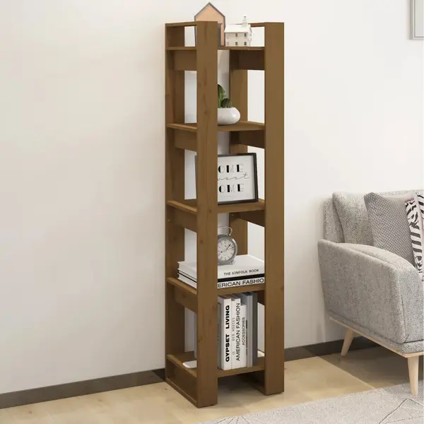 Gossi biblioteca/separator camera, maro miere, 41x35x160 cm, lemn pin