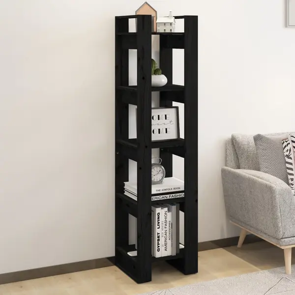 Gossi biblioteca/separator camera negru 41x35x160 cm lemn masiv pin