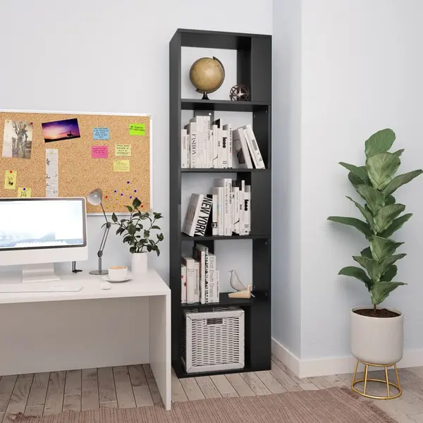 Gossi biblioteca/separator camera negru, 45x24x159 cm, lemn prelucrat