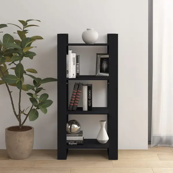 Gossi biblioteca/separator camera,negru, 60x35x125 cm, lemn masiv pin