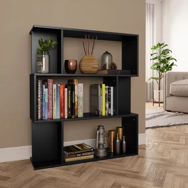 Gossi biblioteca/separator camera, negru, 80x24x96 cm, lemn prelucrat