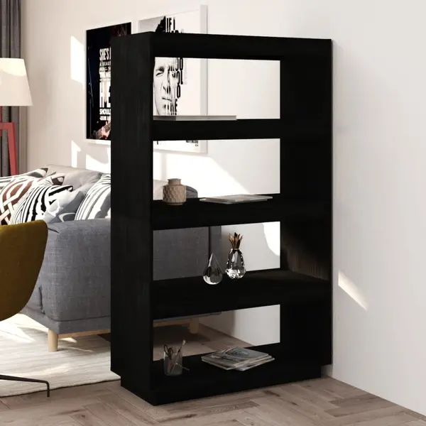 Gossi biblioteca/separator camera, negru 80x35x135 cm, lemn masiv pin