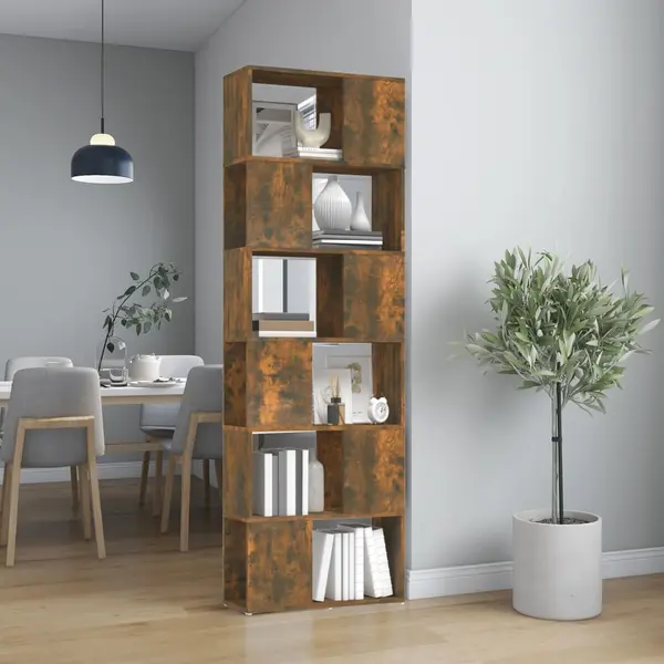 Gossi biblioteca/separator de camera, stejar fumuriu, 60x24x186 cm