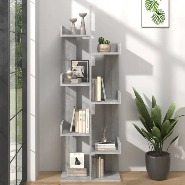 Gossi biblioteca, sonoma gri, 48x25,5x140 cm, lemn prelucrat