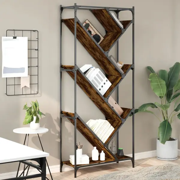 Gossi biblioteca, stejar fumuriu, 79x30x180 cm, lemn prelucrat/metal