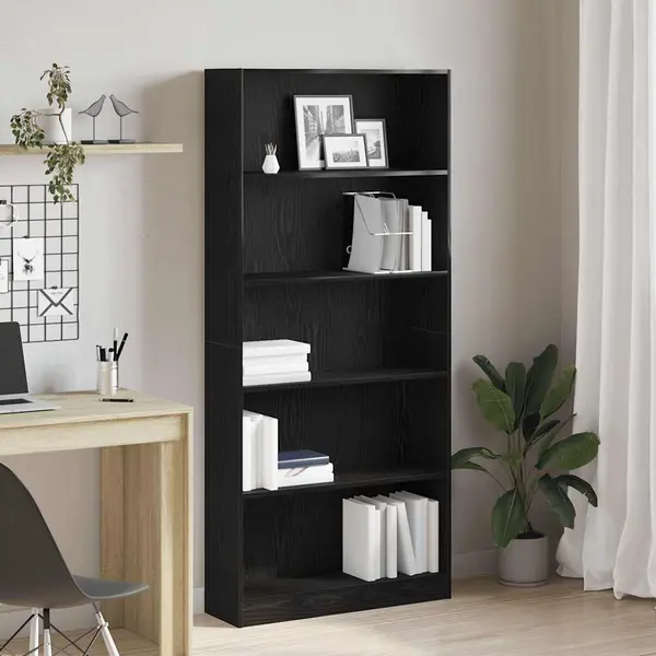 Gossi biblioteca stejar negru 80x24x176 cm lemn prelucrat