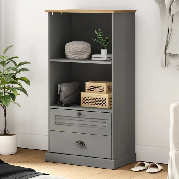Gossi biblioteca vigo, gri, 60x35x114,5 cm, lemn masiv de pin