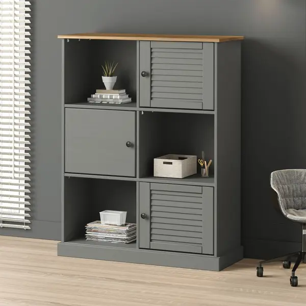 Gossi biblioteca vigo, gri, 90x35x114,5 cm, lemn masiv de pin
