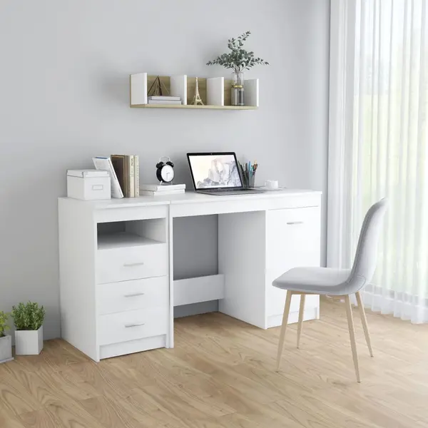 Gossi birou, alb, 140x50x76 cm, lemn prelucrat