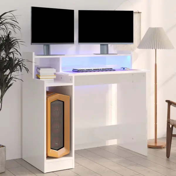 Gossi birou cu lumini led alb extralucios 97x90x45 cm lemn compozit