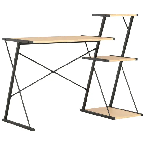 Gossi birou cu raft, negru si stejar, 116 x 50 x 93 cm