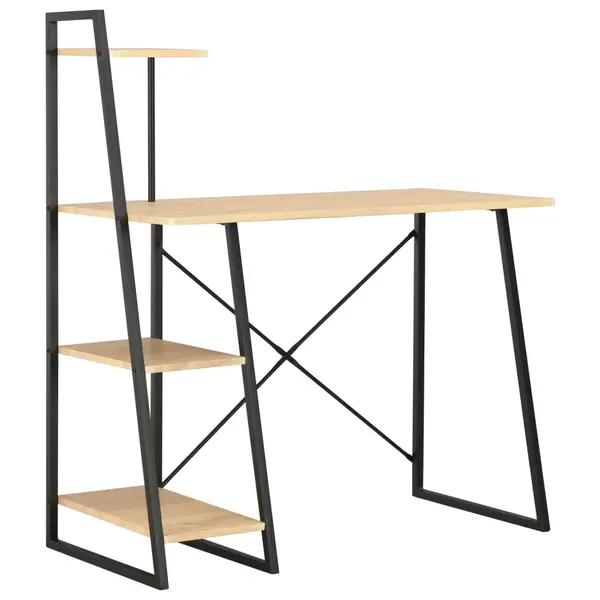 Gossi birou cu rafturi, negru si stejar, 102 x 50 x 117 cm