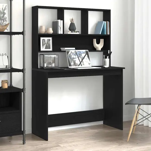 Gossi birou cu rafturi, stejar negru, 102x45x148 cm, lemn prelucrat