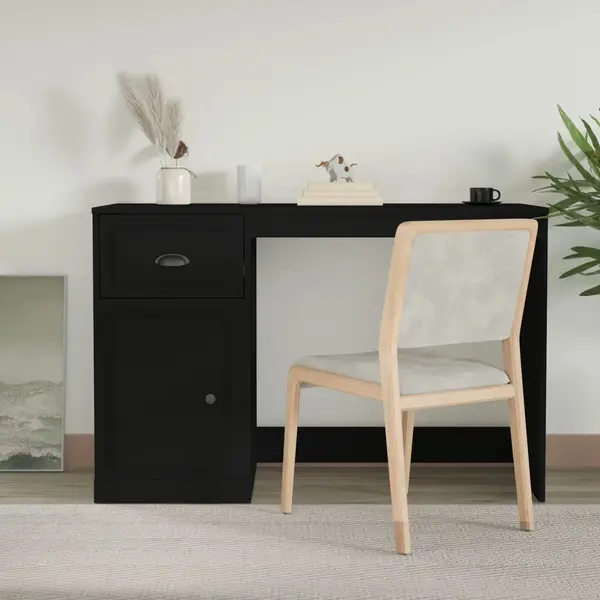 Gossi birou cu sertar, negru, 115x50x75 cm, lemn prelucrat