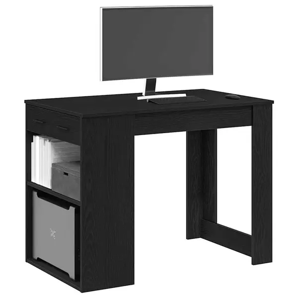 Gossi birou cu sertar raft stejar negru 102x62x77,5 cm lemn prelucrat