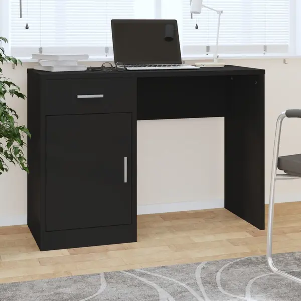 Gossi birou cu sertar si dulap, negru, 100x40x73 cm, lemn prelucrat