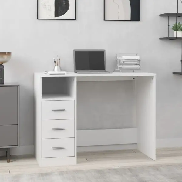 Gossi birou cu sertare, alb, 102x50x76 cm, lemn prelucrat
