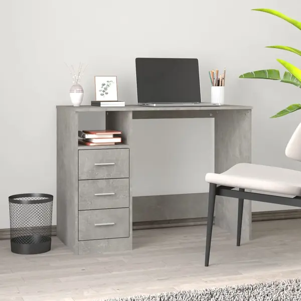 Gossi birou cu sertare, gri beton, 102x50x76 cm, lemn prelucrat