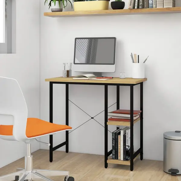 Gossi birou de calculator negru/stejar deschis 80x40x72 cm mdf/metal