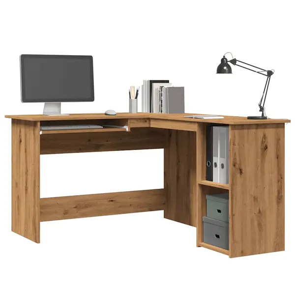 Gossi birou de colt, stejar artizanal, 120x140x75 cm, lemn prelucrat